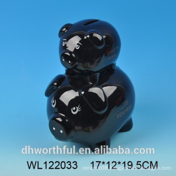 Popular ceramic black piggy bank with lock and key